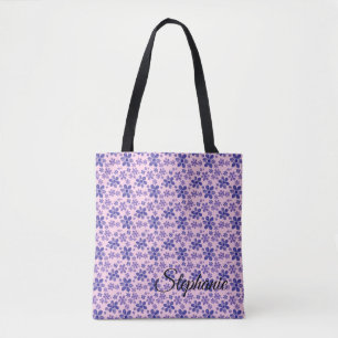 Tote Bag Marguerites aux teintes de pourpre avec fond rose