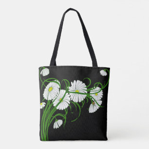 Tote Bag Marguerites blanches sur Arrière - plan noir cont