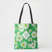 Tote Bag Marguerites blanches sur le motif floral vert (Devant)