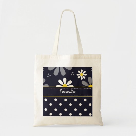 Tote Bag Marguerites Girly et pois de mod avec le nom (Devant)