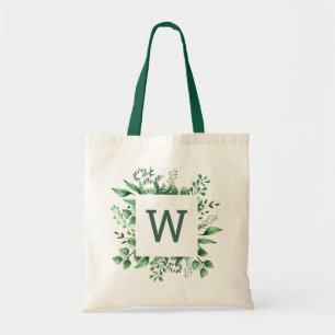 Tote Bag Mariage à l'aquarelle avec verdure. Monogramme for