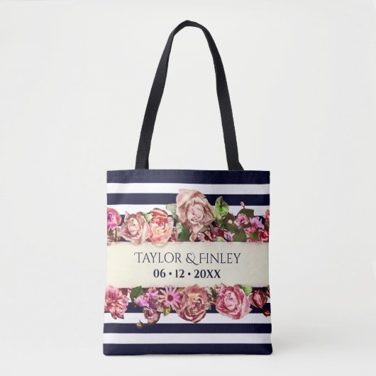 Tote Bag Mariage à rayures Vintage moderne (Devant)