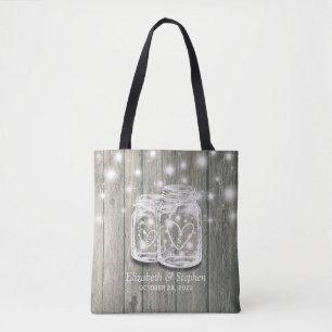 Tote Bag Mariage Accueil Bois rustique Mason Jar String Lum