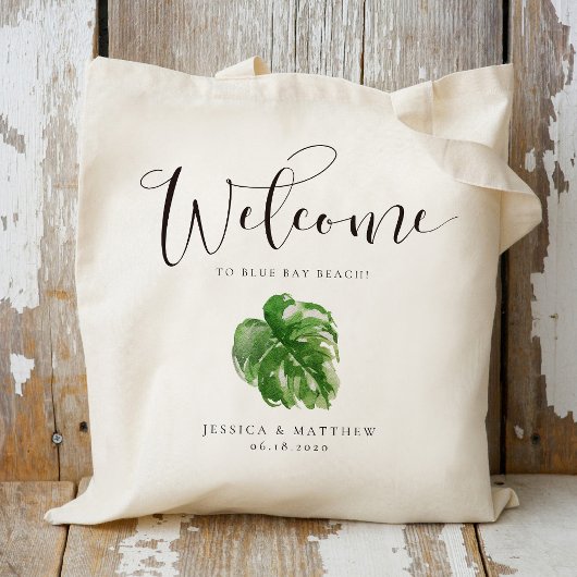 Tote Bag Mariage Bienvenue Aquarelle Tropicale Feuille de M
