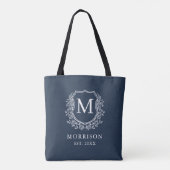 Tote Bag Mariage botanique Monogram Navy Blue Crest (Dos)