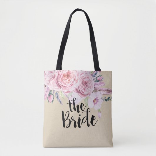 Tote Bag Mariage Brides Chic Aquarelle Boho Plumes florales (Devant)