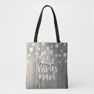 Tote Bag Mariage Bridesmaid Bois Mason Jarres et lampes à c