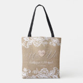 Tote Bag Mariage campagnard Rustique Burlap Et Dentelle (Dos)
