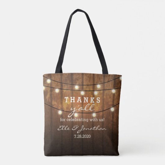 Tote Bag Mariage campagnard rustique en bois de grange Merc (Dos)
