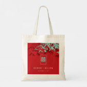 Tote Bag Mariage chinois Turquoise Bambou Feuille Double Xi (Dos)