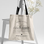 Tote Bag Mariage Colorado Springs | Skyline stylisée<br><div class="desc">Un sac fourre-tout mariage unique pour un mariage qui se déroule dans la belle ville de Colorado Springs, Colorado. Cette fourre-tout présente une illustration stylisée de l'horizon unique de la ville avec son nom en dessous. Ceci est suivi par vos informations de jour de mariage dans un style ouvert assorti....</div>