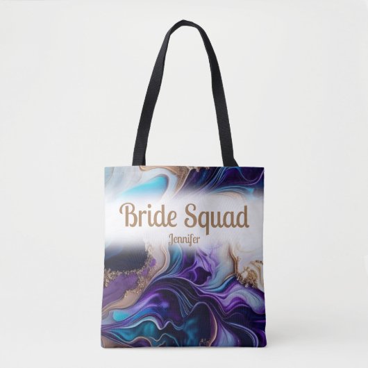 Tote Bag Mariage Cortège de la mariée Violet & Or (Devant)