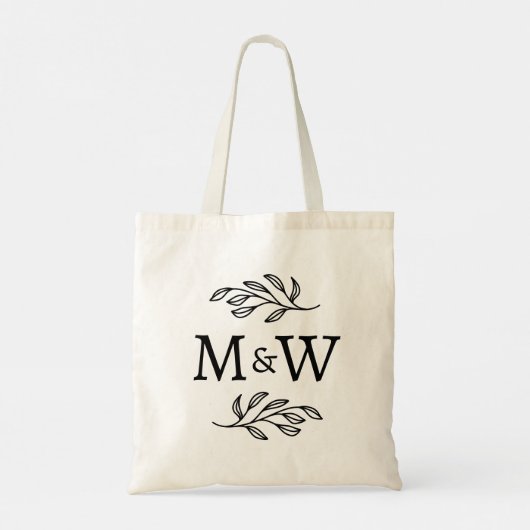 Tote Bag Mariage Couple Monogramme Élégant Botanique (Dos)