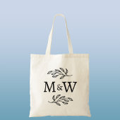 Tote Bag Mariage Couple Monogramme Élégant Botanique