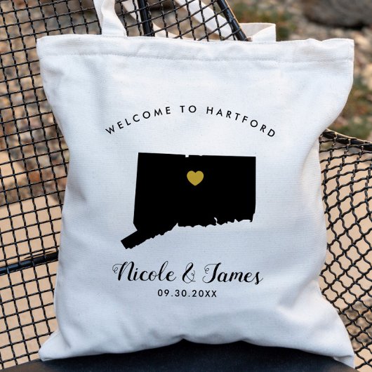 Tote Bag Mariage de bienvenue Connecticut Map Fourre-tout,