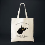 Tote Bag Mariage de bienvenue de la carte de Virginie-Occid<br><div class="desc">Sac cadeau de bienvenue mariage week-end pour les invités hors de la ville à votre mariage,  avec l'image de la Virginie-Occidentale,  avec coeur d'or. Remplissez fourre-tout avec vos goodies favoris.</div>