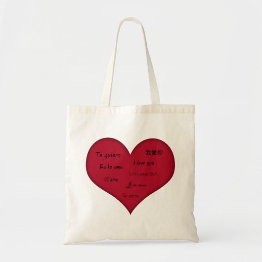 Tote Bag Mariage de coeur rouge multilingue (Devant)