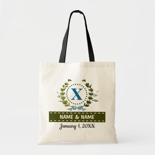 Tote Bag Mariage de courroie Ivy personnalisé Date Monogram (Devant)