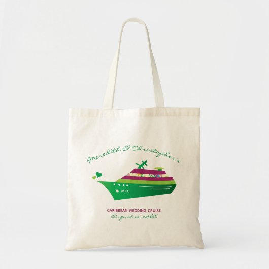 Tote Bag Mariage de croisière Green Ship Hearts (Devant)