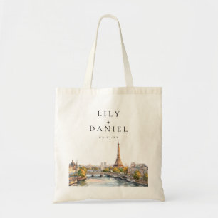 Tote Bag Mariage de destination à Paris en aquarelle