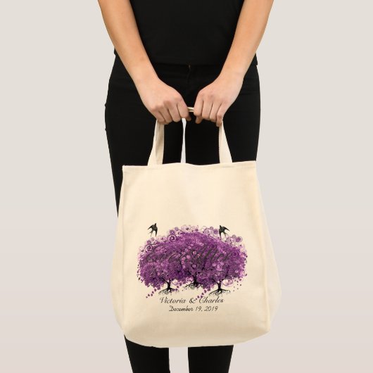 Tote Bag Mariage de feuille d'arbre de coeur violet radiant (Devant (produit))