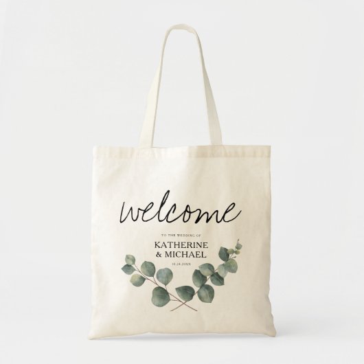 Tote Bag Mariage de feuille d'eucalyptus bienvenue (Devant)