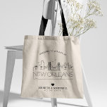 Tote Bag Mariage de la Nouvelle-Orléans | Skyline stylisée<br><div class="desc">Un sac fourre-tout mariage unique pour un mariage qui se déroule dans la ville de La Nouvelle-Orléans. Cette fourre-tout présente une illustration stylisée de l'horizon unique de la ville avec son nom en dessous. Ceci est suivi par vos informations de jour de mariage dans un style ouvert assorti.</div>