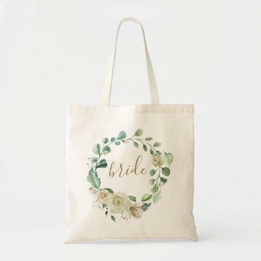 Tote Bag Mariage de mariée BeigeRose Aquarelle Script (Devant)