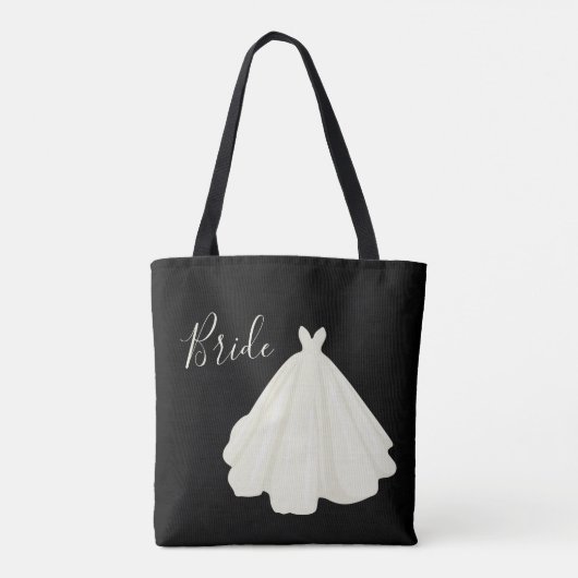 Tote Bag Mariage de mariée Script noir blanc chic (Dos)