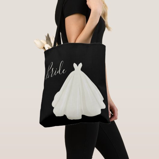 Tote Bag Mariage de mariée Script noir blanc chic (De près)
