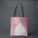 Tote Bag Mariage de mariée Script rose métal<br><div class="desc">Chic sac fourre-tout "Bride" avec une belle robe mariage couleur aquarelle sur un arrière - plan métallique faux rose. Magnifique.</div>