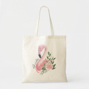 Tote Bag Mariage de mariée tropicale Flamant rose rose