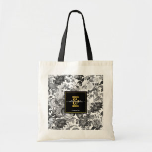 Tote Bag Mariage de monogramme Vintage noir, or blanc