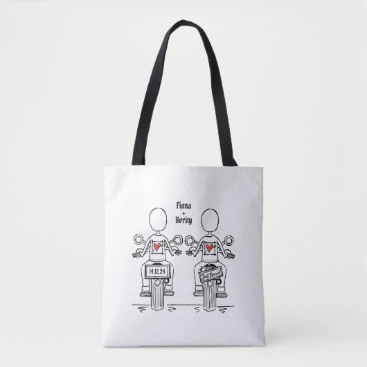 Tote Bag Mariage de motocyclette de deux mariées (Devant)