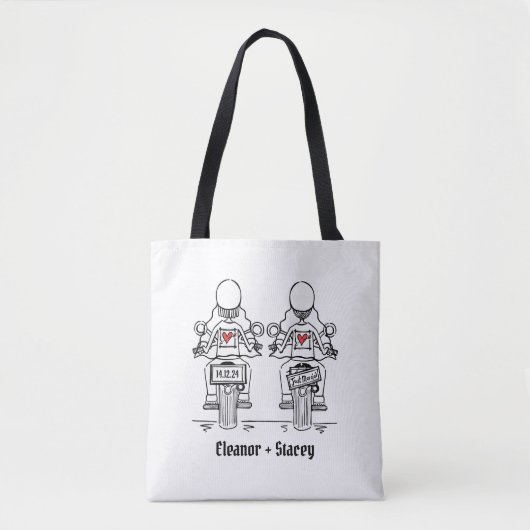 Tote Bag Mariage de motocyclette de deux mariées (Devant)
