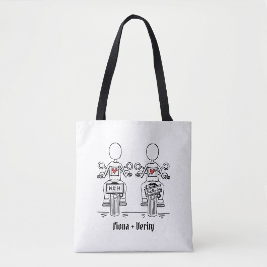Tote Bag Mariage de motocyclette de deux mariées (Devant)