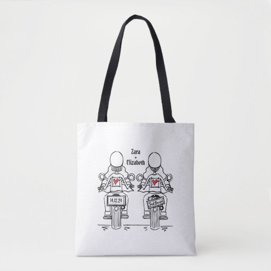Tote Bag Mariage de motocyclette de deux mariées (Devant)