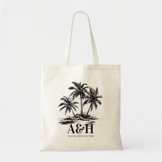 Tote Bag Mariage de plage Monogramme élégant Palm Tree simp (Devant)