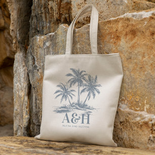 Tote Bag Mariage de plage Monogramme élégant Palm Tree simp