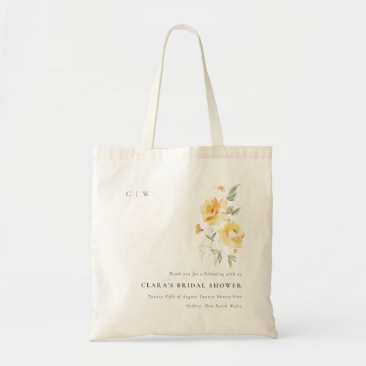Tote Bag Mariage   de Rose à aquarelle jaune vert (Devant)