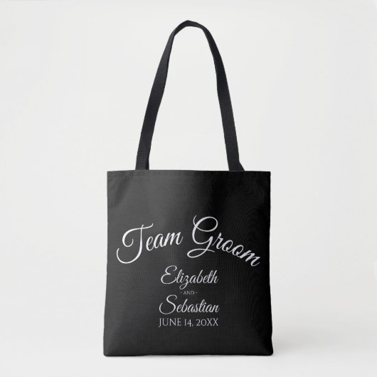Tote Bag Mariage de salle d'équipe noir et blanc simple (Devant)