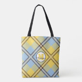 Tote Bag Mariage de script de tatan bleu jaune Plaid (Dos)