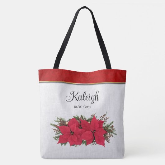 Tote Bag Mariage d'hiver au poinsettia rouge (Dos)