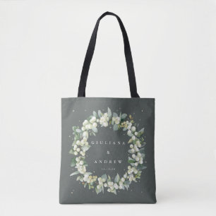 Tote Bag Mariage d'hiver Grey-Green Snowberry+Eucalyptus