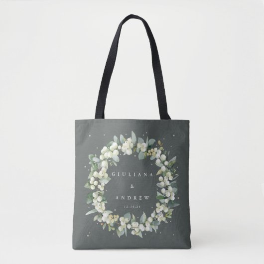 Tote Bag Mariage d'hiver Grey-Green Snowberry+Eucalyptus (Devant)