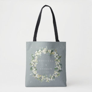 Tote Bag Mariage d'hiver Seafoam Green Snowberry+Eucalyptus