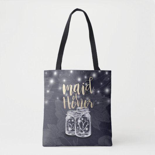 Tote Bag Mariage Favor Maid of Honor Mason Jar String Light (Devant)