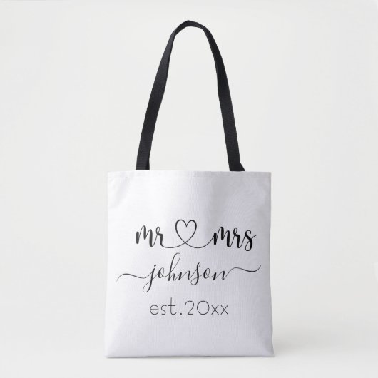 Tote Bag Mariage Fiançailles Coeur M. Mme Nom personnalisé (Devant)
