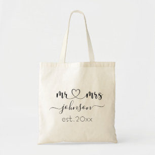 Tote Bag Mariage Fiançailles Coeur M. Mme Nom personnalisé