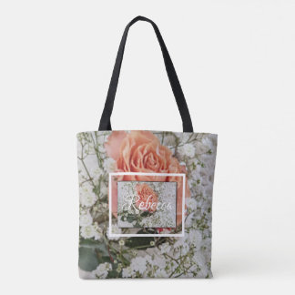 Tote Bag Mariage Fleur Rose Corail pêche Impression Partout
